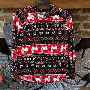 NWOT Size XL (15-17) Red & Black Fair Isle Llama Plush Velour Hoodie